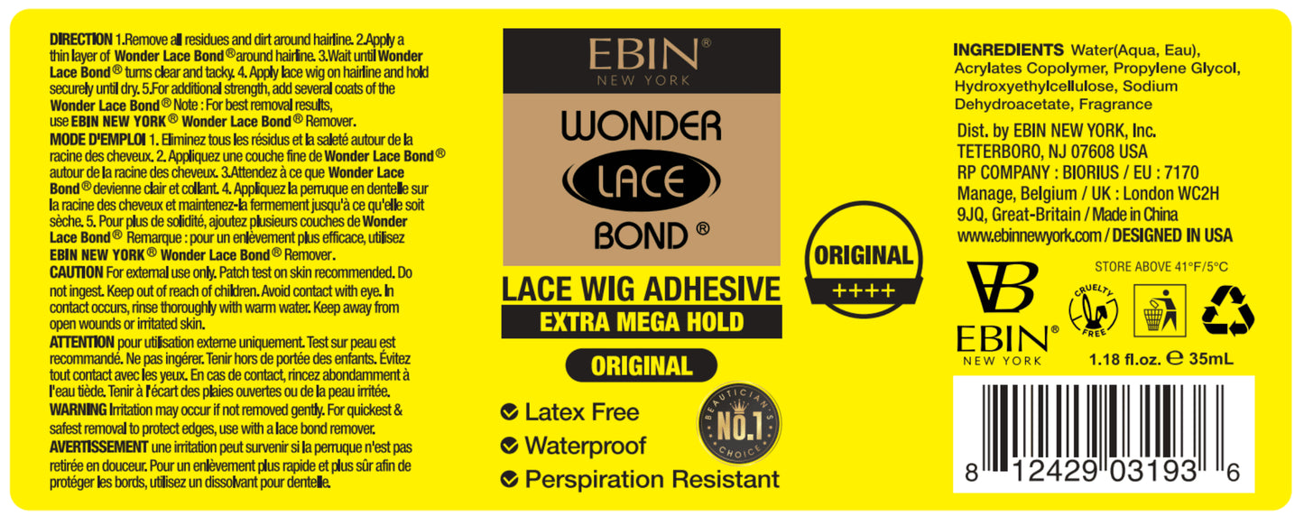 Ebin - Wonder Lace Bond Waterproof Adhesive Extra Mega Hold 1.18Oz